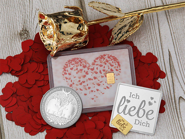 Liebesgeschenke aus Gold und Silber: Barren, Münzen und Rosen